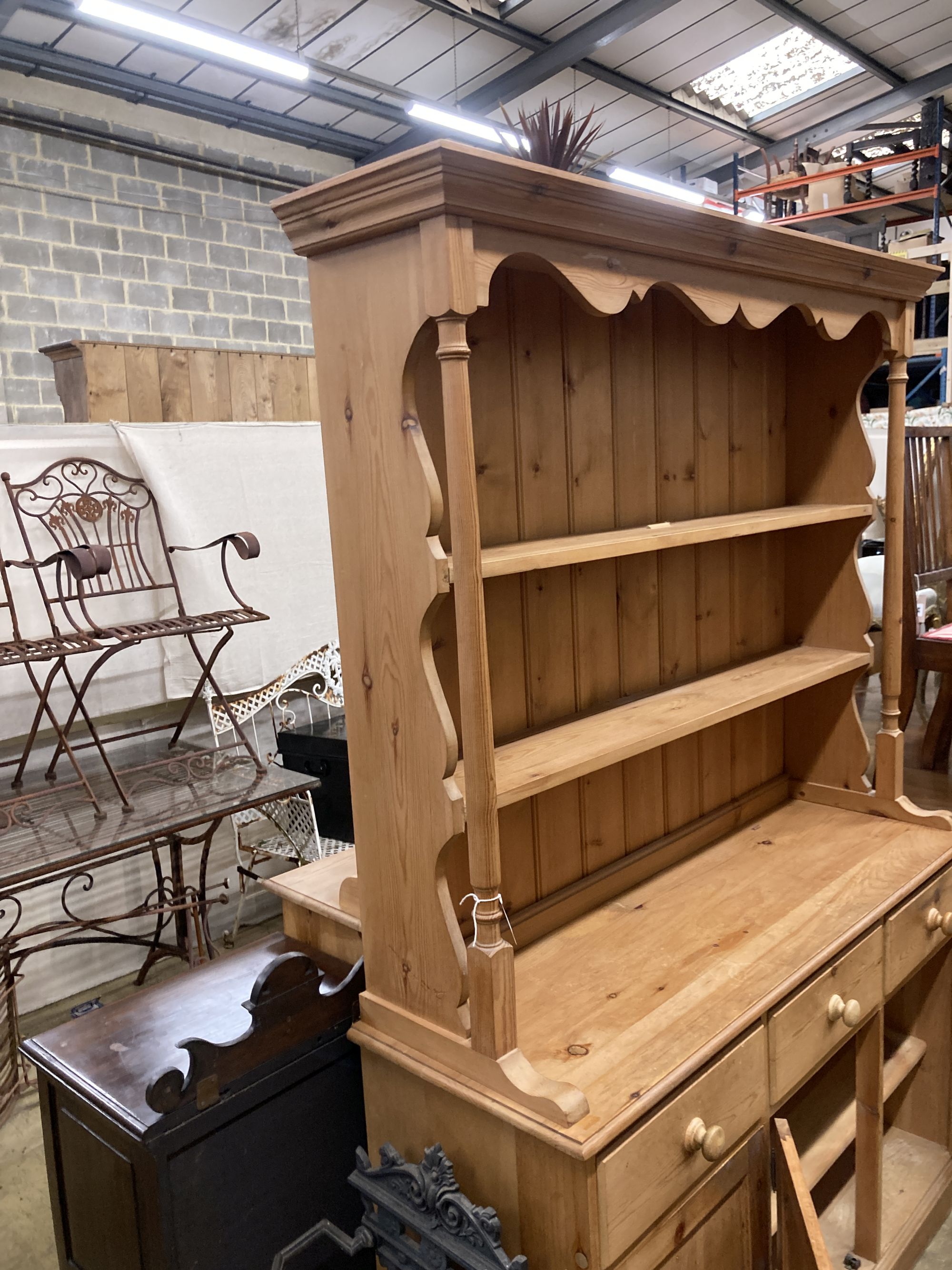 A Victorian style pine dresser, length 137cm, depth 45cm, height 200cm